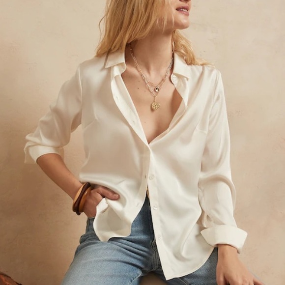 Banana Republic Factory Satin Shirt in Snow Day. Size XL. Brand new! - Picture 2 of 9